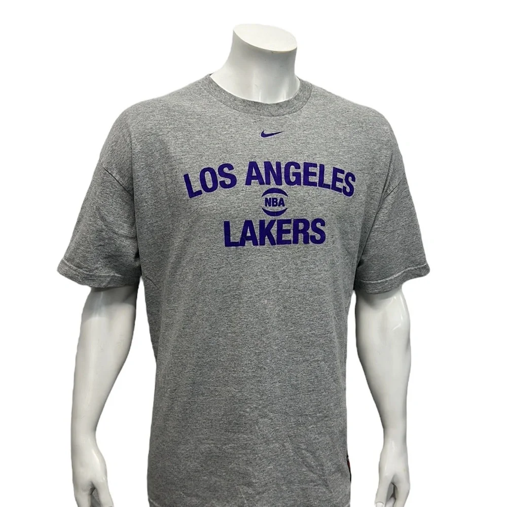 Vintage Nike Team Los Angeles Lakers Center Check #61 Gray Purple T-Shirt Tee XL